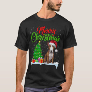 Bull Terrier Dog Christmas Tree Lights Funny Xmas  T-Shirt