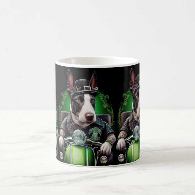 Bull Terrier Dog Driving Bike St. Patrick's Day Coffee Mug (Center)