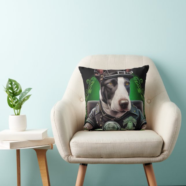 Bull Terrier Dog Driving Bike St. Patrick's Day Cushion (Chair)