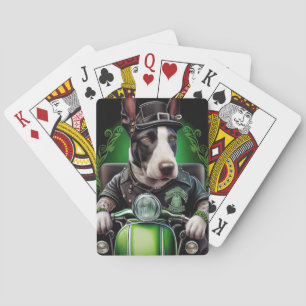 Bull Terrier Dog Driving Bike St. Patrick's Day Playing Cards