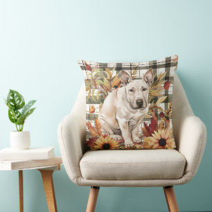 Bull Terrier Dog Fall Watercolor Flowers Cushion