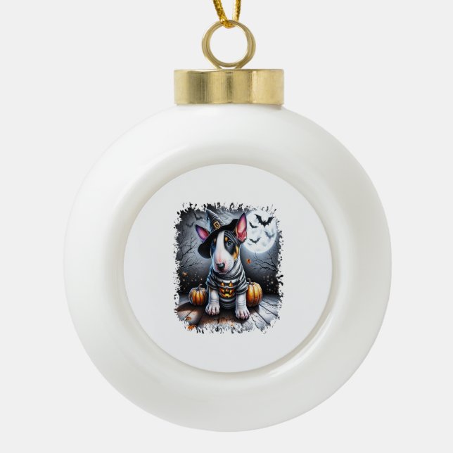 Bull Terrier Dog Halloween Ceramic Ball Christmas Ornament (Front)