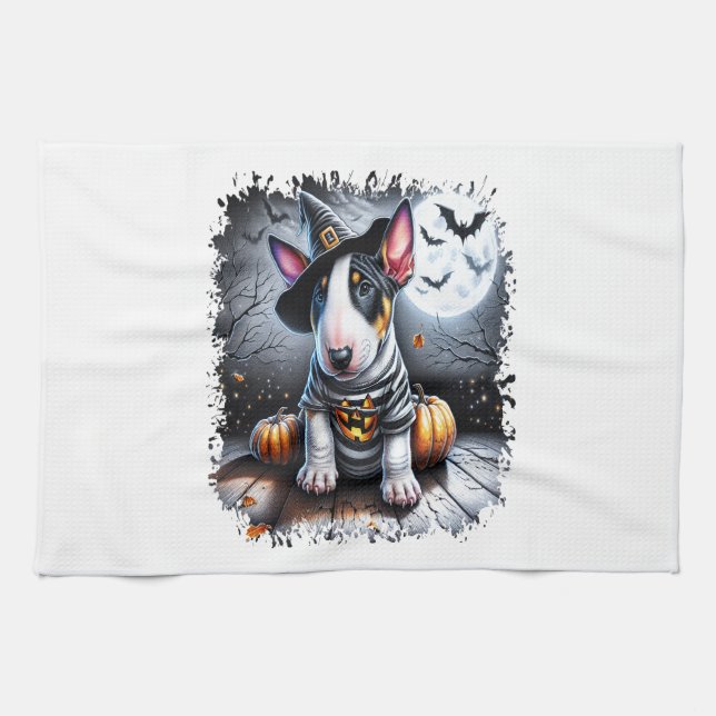 Bull Terrier Dog Halloween Tea Towel (Horizontal)