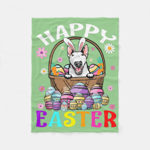 Bull Terrier Dog Happy Easter Bunny Eggs Easter Fleece Blanket