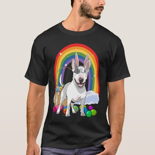 Bull Terrier Dog Happy Easter Eggs Bunny Kids T-Shirt (Front)