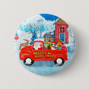 Bull Terrier Dog in Christmas Delivery Truck Snow 6 Cm Round Badge
