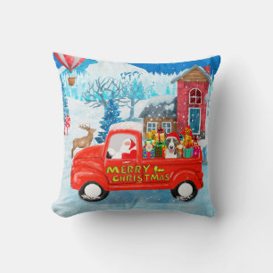 Bull Terrier Dog in Christmas Delivery Truck Snow Cushion