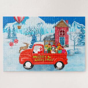 Bull Terrier Dog in Christmas Delivery Truck Snow Jigsaw Puzzle