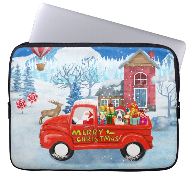 Bull Terrier Dog in Christmas Delivery Truck Snow  Laptop Sleeve (Front)