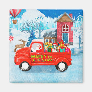 Bull Terrier Dog in Christmas Delivery Truck Snow Magnet