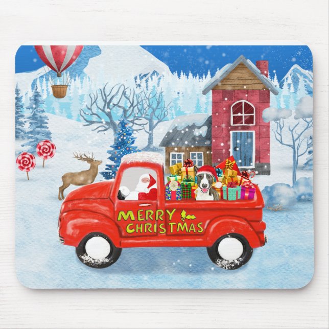 Bull Terrier Dog in Christmas Delivery Truck Snow  Mouse Pad (Front)