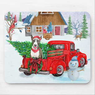 Bull Terrier dog In Christmas Delivery Truck Snow Mouse Pad