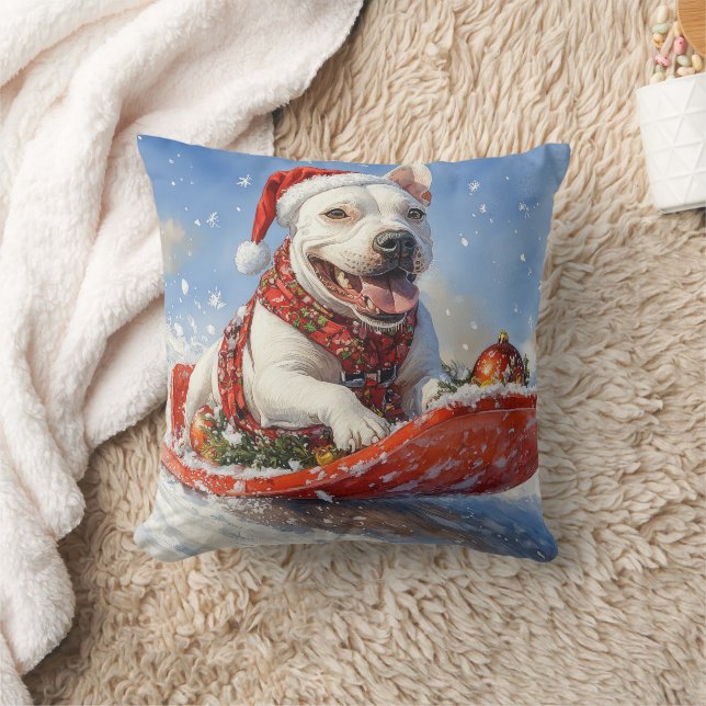 Bull Terrier Dog in Sledge Let it Snow Christmas Cushion (Blanket)