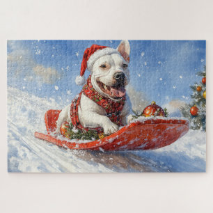 Bull Terrier Dog in Sledge Let it Snow Christmas Jigsaw Puzzle