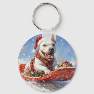 Bull Terrier Dog in Sledge Let it Snow Christmas Key Ring
