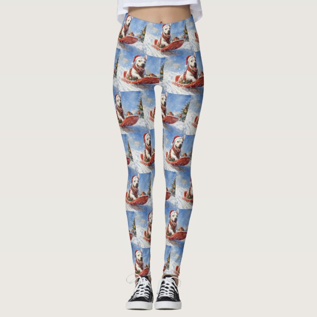 Bull Terrier Dog in Sledge Let it Snow Christmas Leggings (Front)