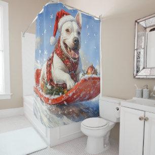 Bull Terrier Dog in Sledge Let it Snow Christmas Shower Curtain