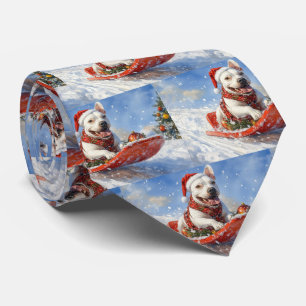 Bull Terrier Dog in Sledge Let it Snow Christmas Tie