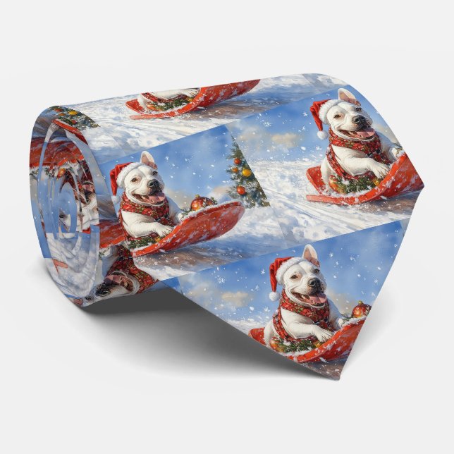 Bull Terrier Dog in Sledge Let it Snow Christmas Tie (Rolled)