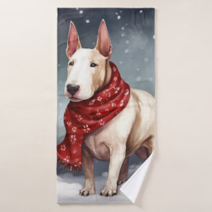 Bull Terrier Dog in Snow Christmas Bath Towel Set