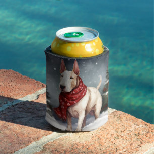 Bull Terrier Dog in Snow Christmas  Can Cooler