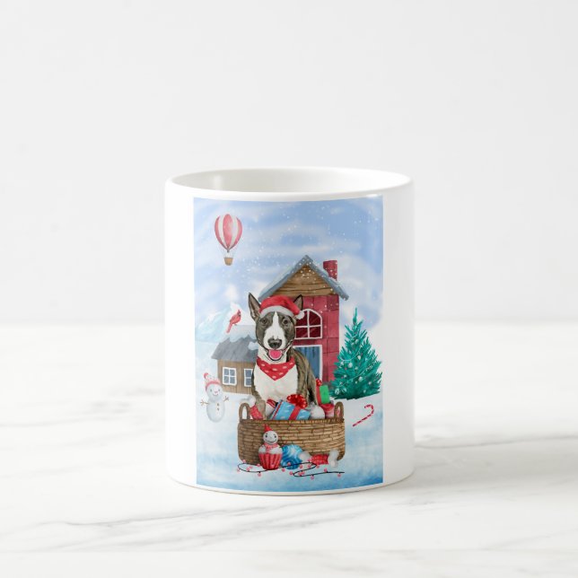 Bull Terrier Dog In snow Christmas Dog House Coffee Mug (Center)