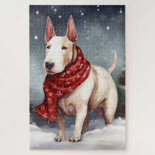 Bull Terrier Dog in Snow Christmas  Jigsaw Puzzle