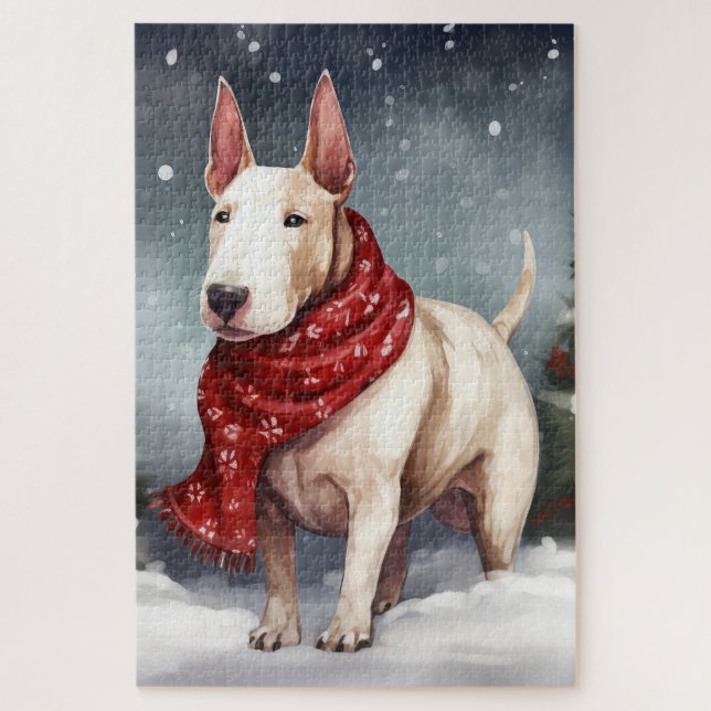 Bull Terrier Dog in Snow Christmas  Jigsaw Puzzle (Vertical)