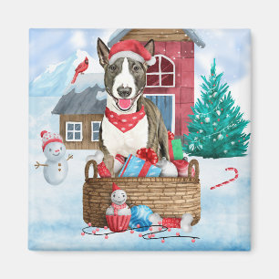Bull Terrier Dog In snow Christmas Magnet