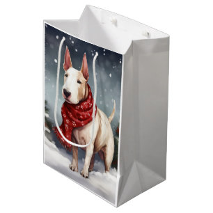 Bull Terrier Dog in Snow Christmas  Medium Gift Bag