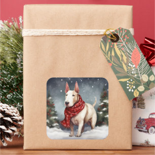 Bull Terrier Dog in Snow Christmas  Square Sticker