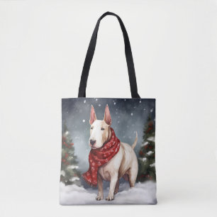 Bull Terrier Dog in Snow Christmas  Tote Bag