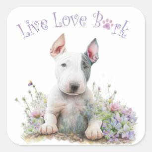 Bull Terrier Dog Mum Floral Square Sticker