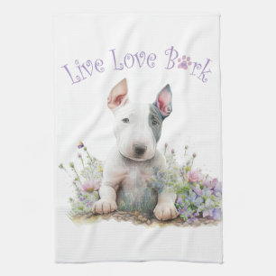 Bull Terrier Dog Mum Floral Tea Towel