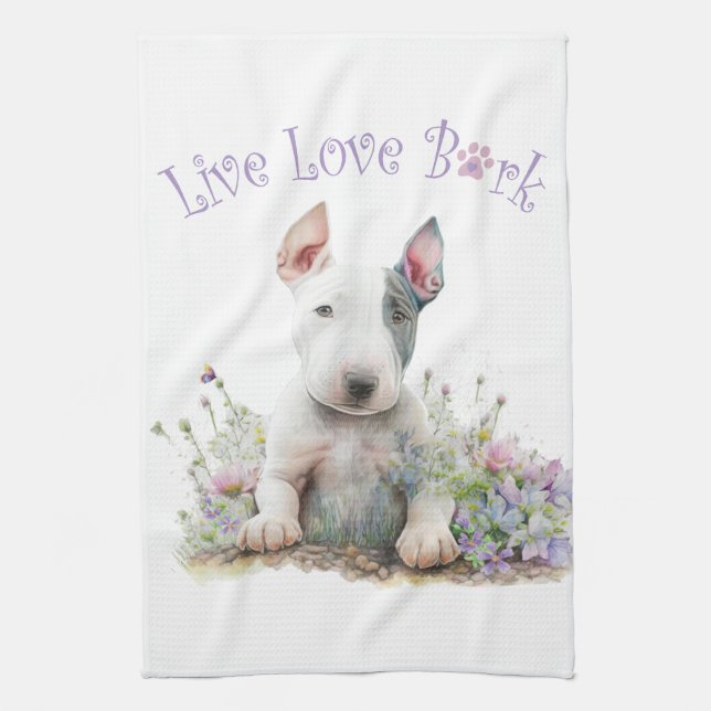 Bull Terrier Dog Mum Floral Tea Towel (Vertical)