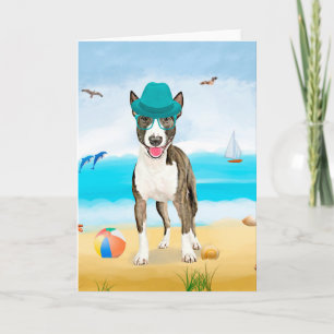 Bull Terrier Dog on Beach  Card