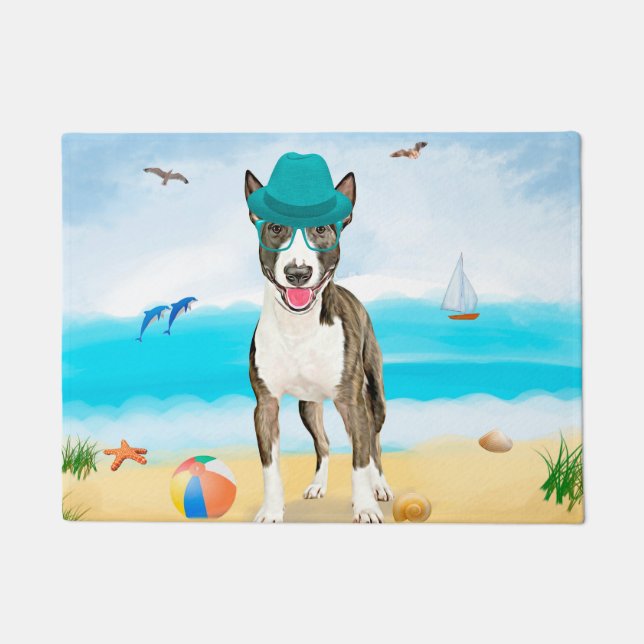 Bull Terrier Dog on Beach Doormat (Front)