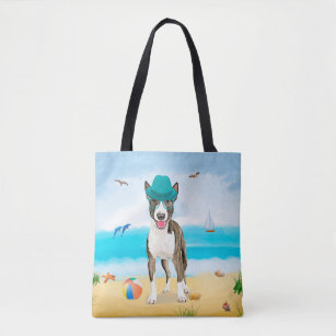 Bull Terrier Dog on Beach Tote Bag