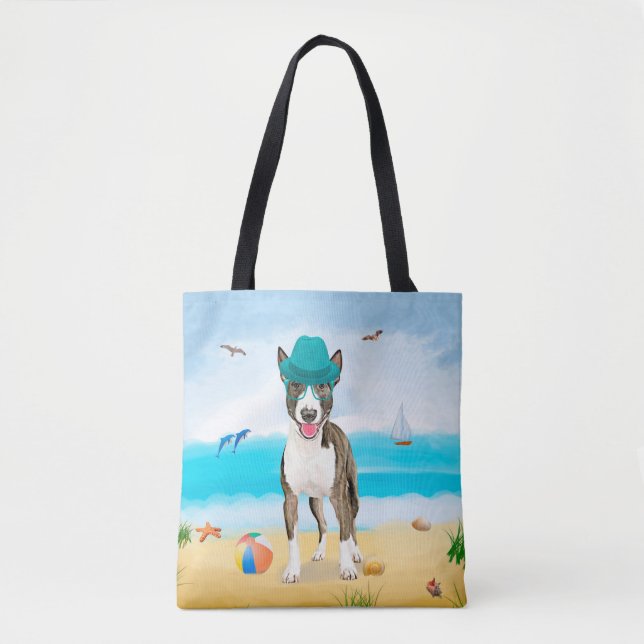 Bull Terrier Dog on Beach Tote Bag (Front)