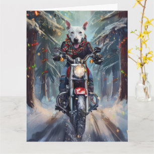 Bull Terrier Dog Riding Motorcycle Christmas Card