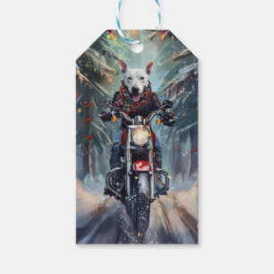 Bull Terrier Dog Riding Motorcycle Christmas Gift Tags