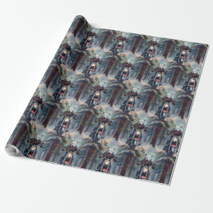 Bull Terrier Dog Riding Motorcycle Christmas Wrapping Paper