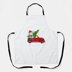 Bull Terrier Dog Riding Red Truck Christmas Decor Apron