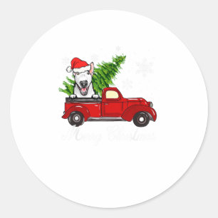 Bull Terrier Dog Riding Red Truck Christmas Decor  Classic Round Sticker