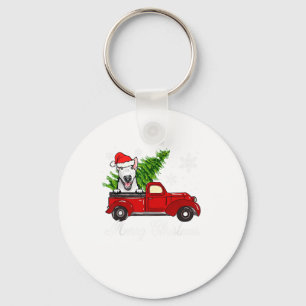 Bull Terrier Dog Riding Red Truck Christmas Decor Key Ring