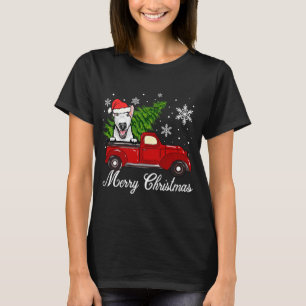 Bull Terrier Dog Riding Red Truck Christmas Decor  T-Shirt