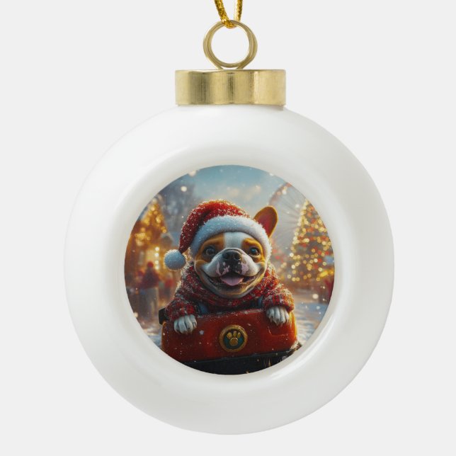 Bull Terrier Dog Roller Coaster Christmas Ceramic Ball Christmas Ornament (Front)