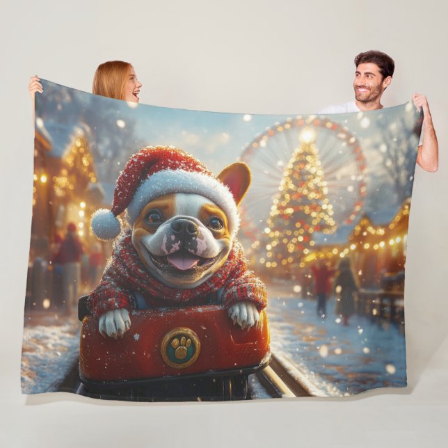 Bull Terrier Dog Roller Coaster Christmas Fleece Blanket (In Situ)