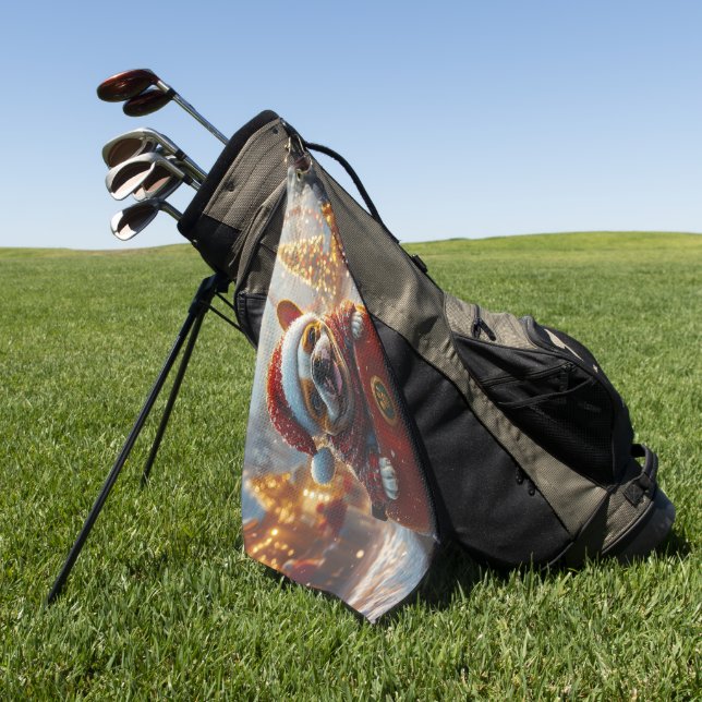 Bull Terrier Dog Roller Coaster Christmas Golf Towel (Green)