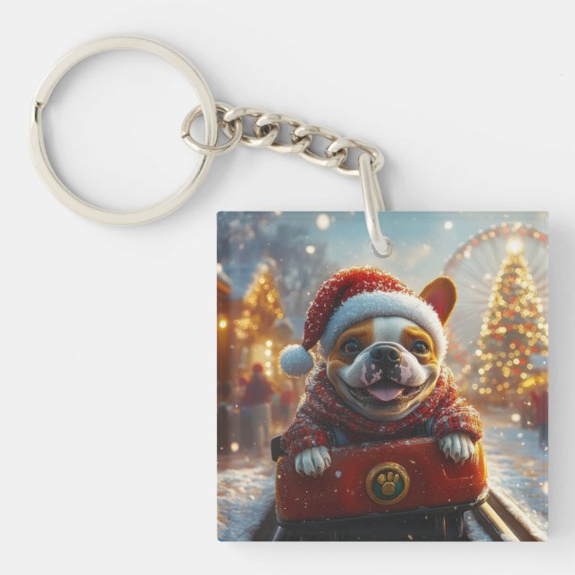 Bull Terrier Dog Roller Coaster Christmas Key Ring (Front)
